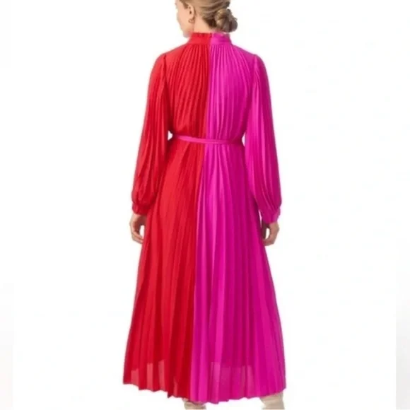 CROSBY by Mollie Burch Vibrant Pink and Red Pleated Belted Valentines Midi Dress - Picture 2 of 6